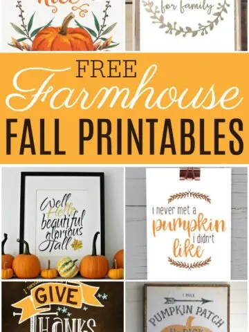 This collage features pictures of different free farmhouse fall printables