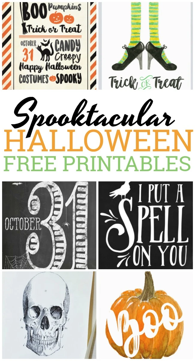 Celebrate the day of ghosts and goblins with these spooktacular Halloween free printables with witches, skulls, pumpkins and more.