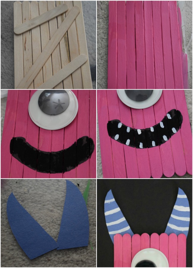 Create this popsicle stick monster craft to go along with a fun Halloween book, The Spooky Wheels on the Bus. #Halloween #PopsicleStickCrafts #crafts #monster #SpookyWheelsontheBus #bookcraft #kidsactivities #kidcrafts