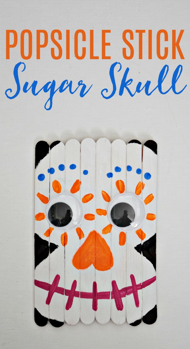 Celebrate the Day of the Dead with this fun and colorful Popsicle Stick Sugar Skull. A great craft for the new Disney movie, Coco!