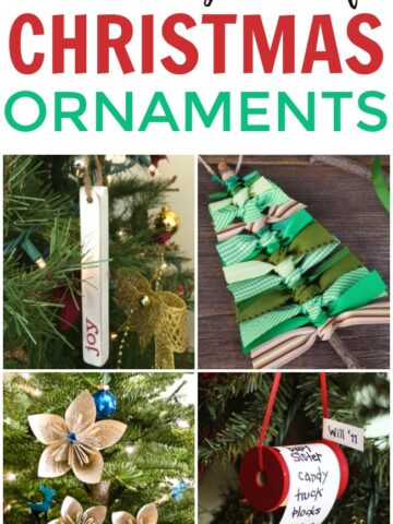 This photo features a collage of DIY Christmas Ornaments.