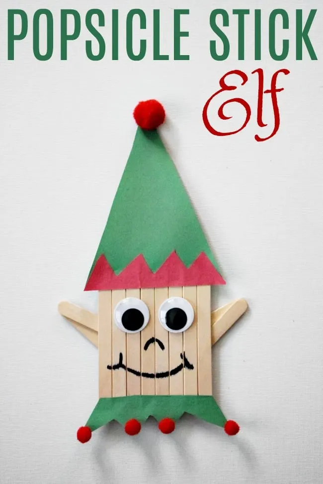 This popsicle stick elf craft is perfect for getting into the spirit of the holiday season. Now that the kids are on Christmas break, pull out the art supplies and get to creating this Santa's little helper.  #PopsicleStickCrafts #Christmas #ChristmasCrafts #ElfontheShelf #ElfCrafts