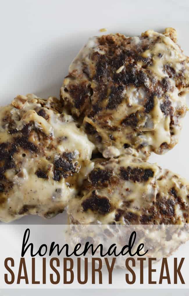 Ready in just about 35 minutes, if you are a fan of the frozen Salisbury steak then you will love this Homemade Salisbury Steak made easy with canned mushroom soup. #SalisburySteak #HomemadeRecipes #BurgerRecipes 