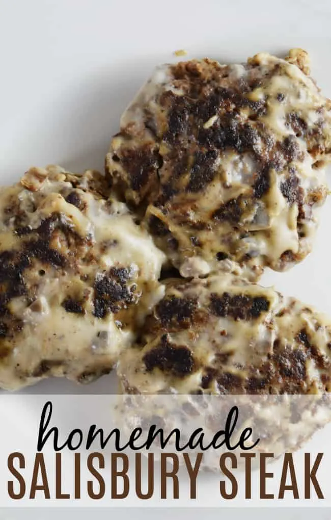 Ready in just about 35 minutes, if you are a fan of the frozen Salisbury steak then you will love this Homemade Salisbury Steak made easy with canned mushroom soup. #SalisburySteak #HomemadeRecipes #BurgerRecipes 