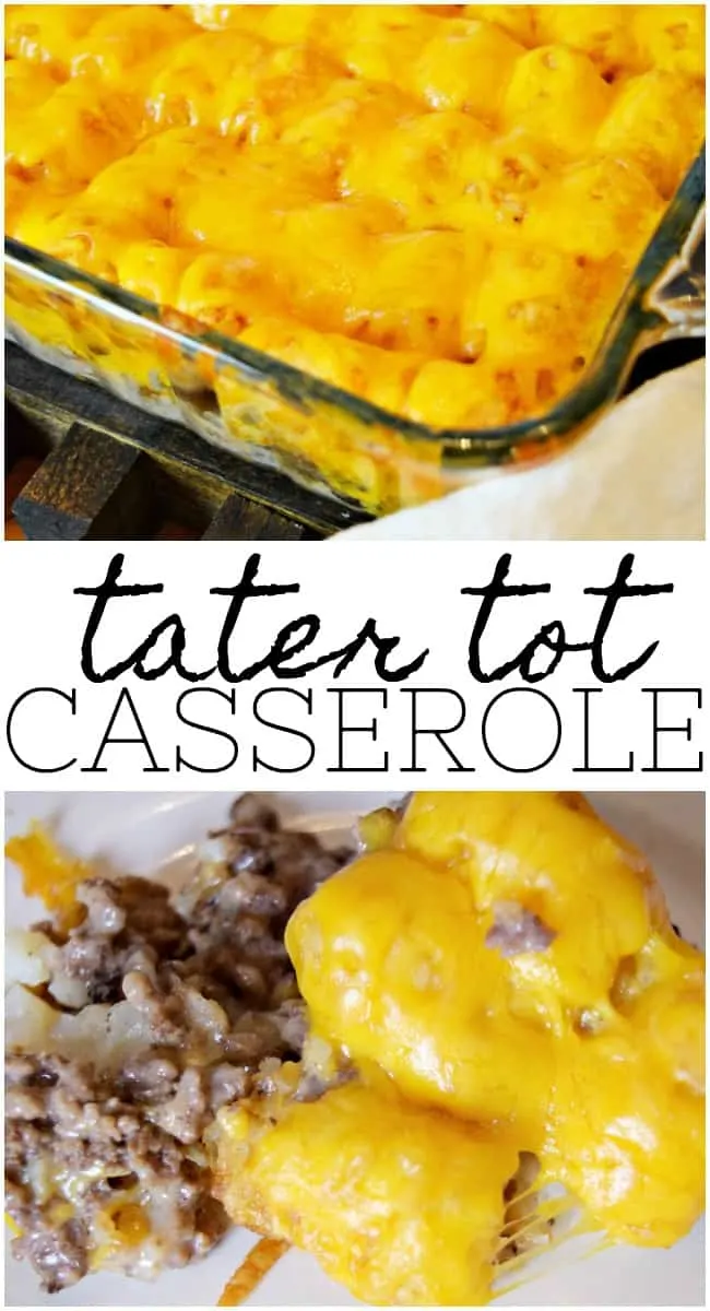 This tater tot casserole recipe is mouth-watering good. All you need is 5 simple ingredients to get started. The cream of mushroom soup gives it that creamy goodness. So good you may want to make a double batch of leftovers the next day. #TaterTotCasserole #TaterTotRecipes #CasseroleRecipes