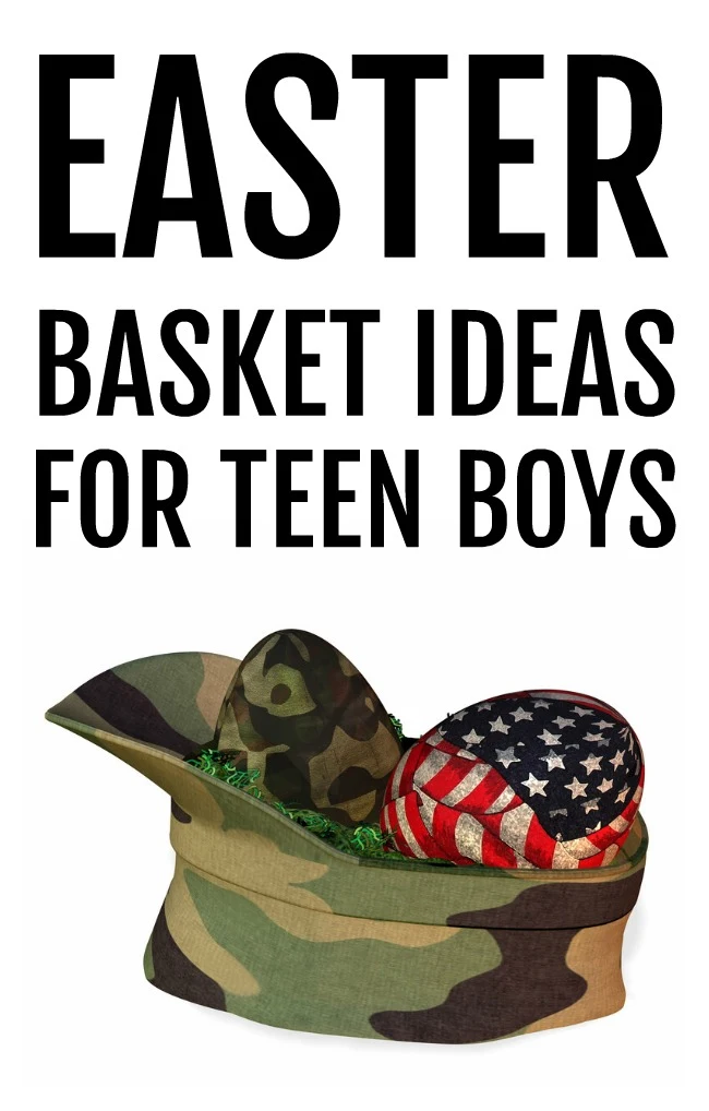 Cap with eggs with the title Easter Basket Ideas for Teen Boys