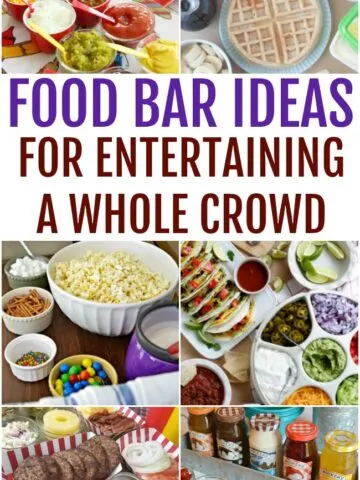 This photo features a collage of different food bar ideas with the heading labeled as such as well.