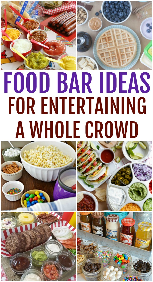 This photo features a collage of different food bar ideas with the heading labeled as such as well.