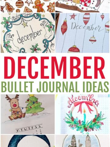 This photo features a collage of December Bullet Journal Ideas.