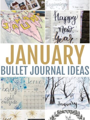 This photo features a collage of different January Bullet Journal Ideas