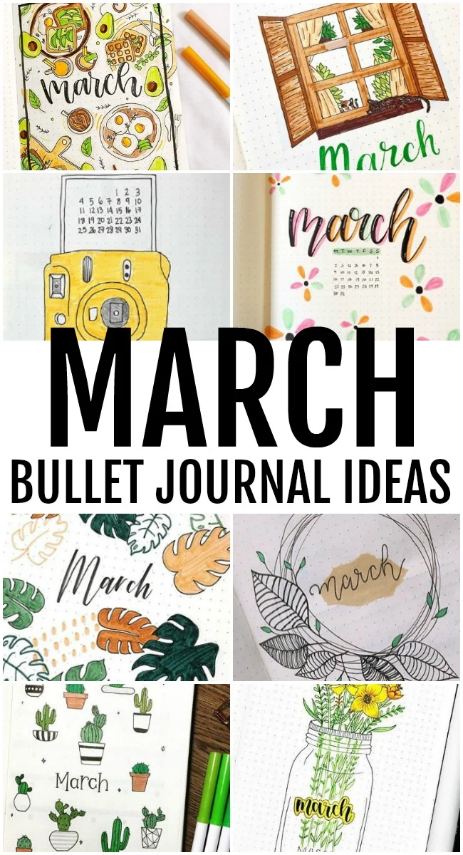 Collage of March Bullet Journal ideas