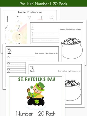Collage of St. Patrick's Day Numbers Practice Worksheets