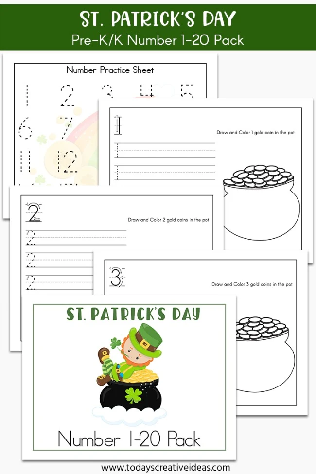 st patrick s day numbers 1 20 tracing worksheets