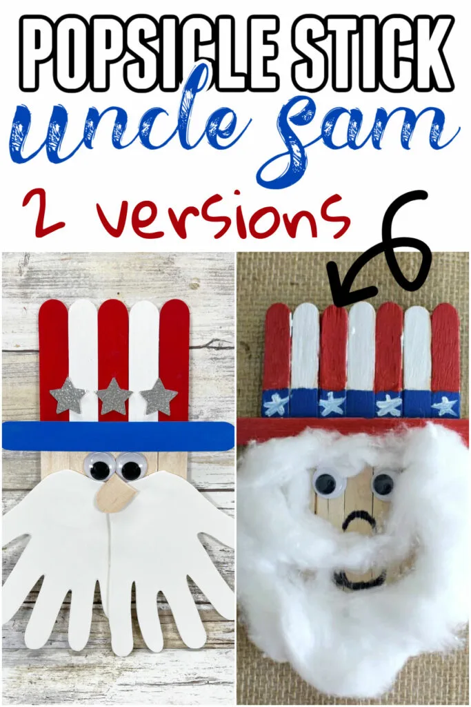 Popsicle Stick Uncle Sam Craft for Kids collage of both versions