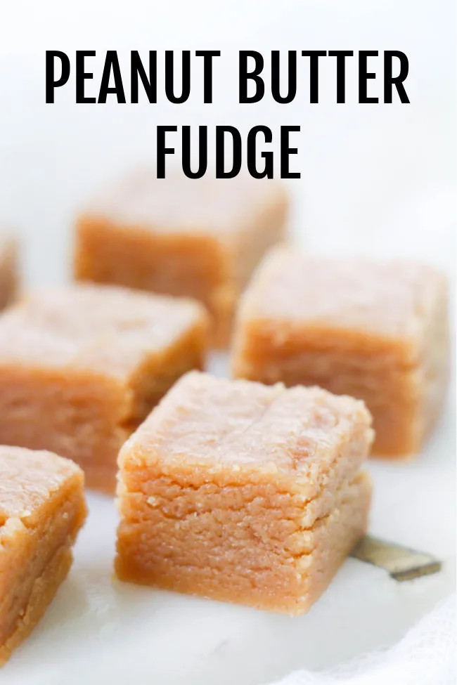 This photo features 1 inch cut pieces of peanut butter fudge.