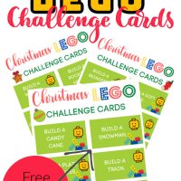 This photo features a collage of Christmas LEGO Challenge card printables.