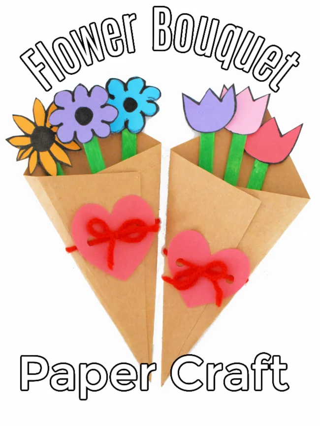 This photo features two completed flower bouquet paper crafts created for Valentine's Day and Mother's Day.