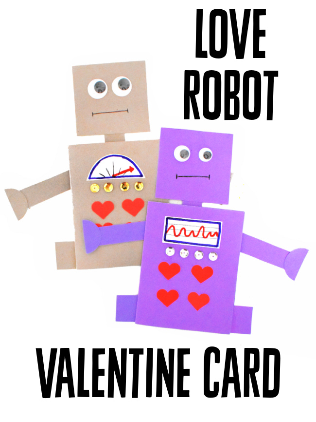 This photo features two of the created Love Robot Valentine Card examples.