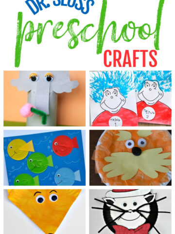 A collage of various different Dr. Seuss Crafts for Preschool