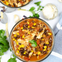 This photo features a bowl of the taco soup recipe.