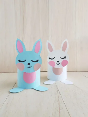 Two created samples of toilet paper roll bunny crafts