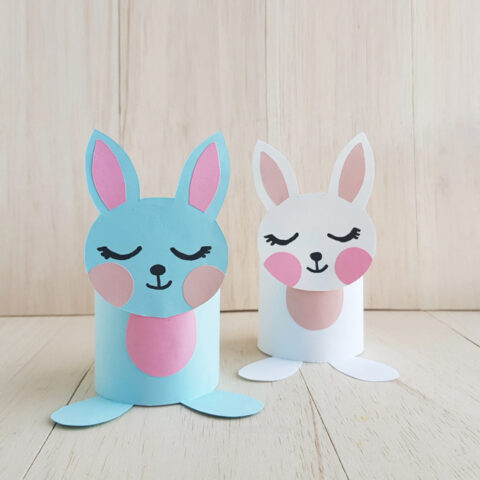 Two created samples of toilet paper roll bunny crafts