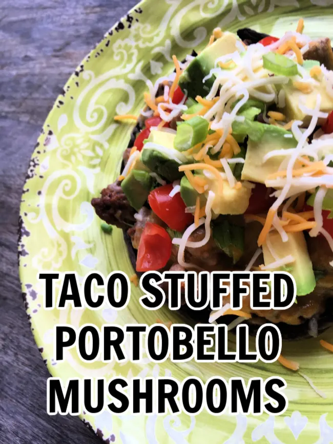 Taco Stuffed portobello mushrooms on a yellow plate