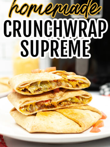 Homemade Crunchwrap Supreme in front of an air fryer