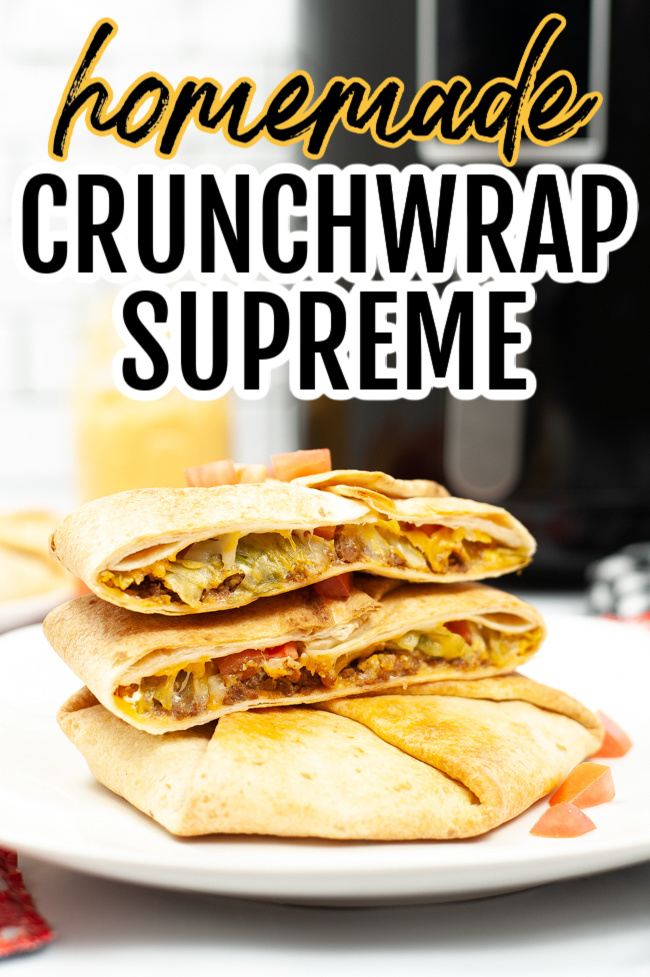 Homemade Crunchwrap Supreme in front of an air fryer