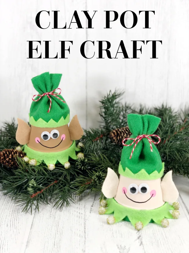 Christmas elfs made out of clay pots. Clay Pot Elf on a white background.