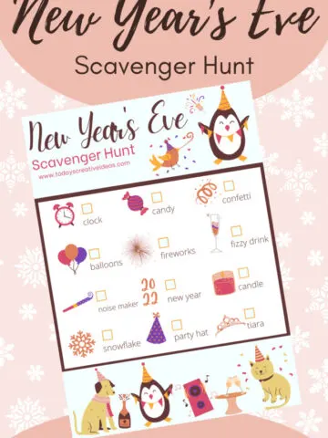 a copy of the New Year's Eve Scavenger Hunt Printable on a pink background