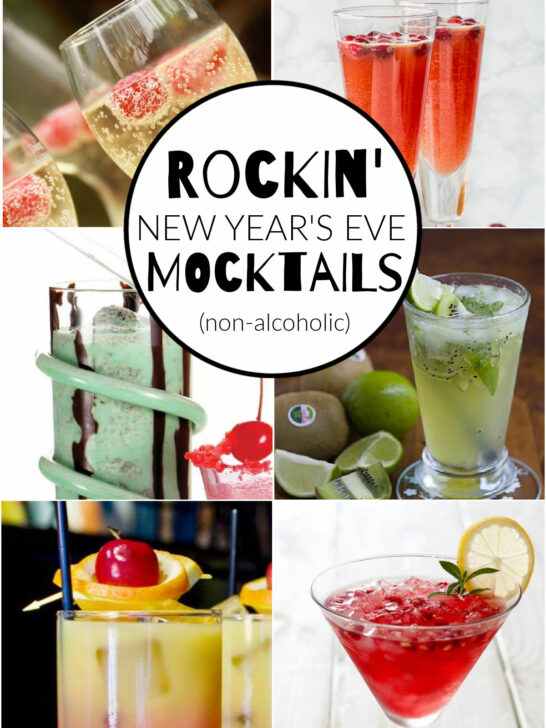 Collage of New Year's Eve Mocktails that are kid-friendly