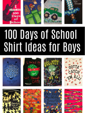 Collage of 100th day of school shirt ideas for boys