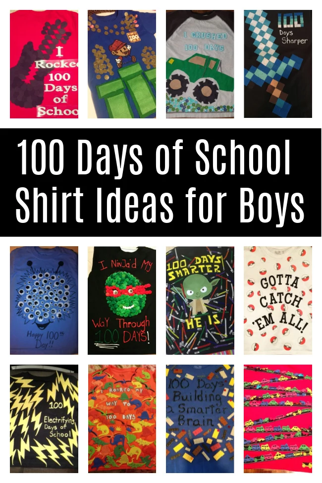 Collage of 100th day of school shirt ideas for boys