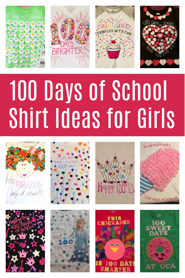 Collage of 100th day of school shirt ideas for girls