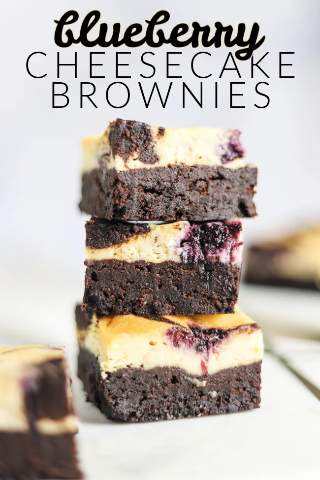 A stack of blueberry cheesecake brownies