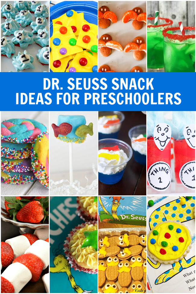 Collage of Dr. Seuss Snack Ideas for Preschoolers