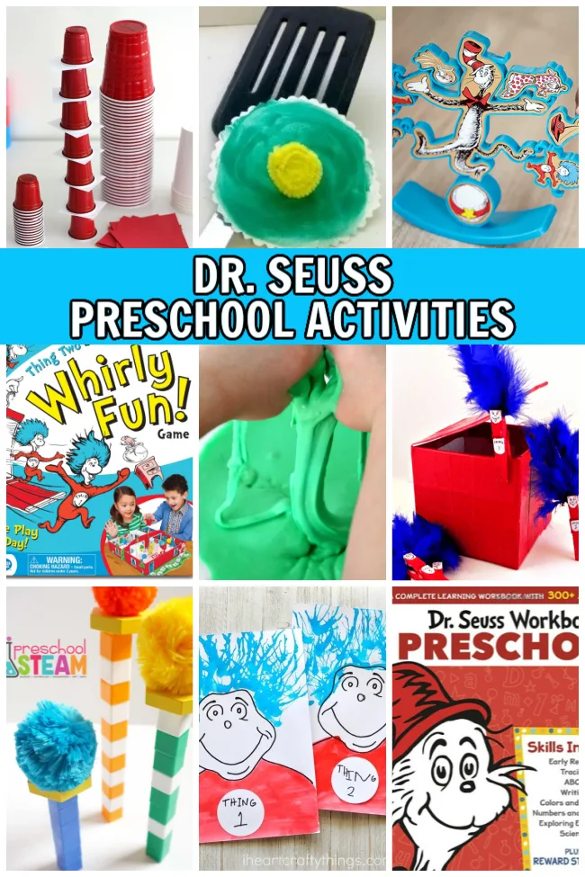Collage of Dr. Seuss Preschool Activities