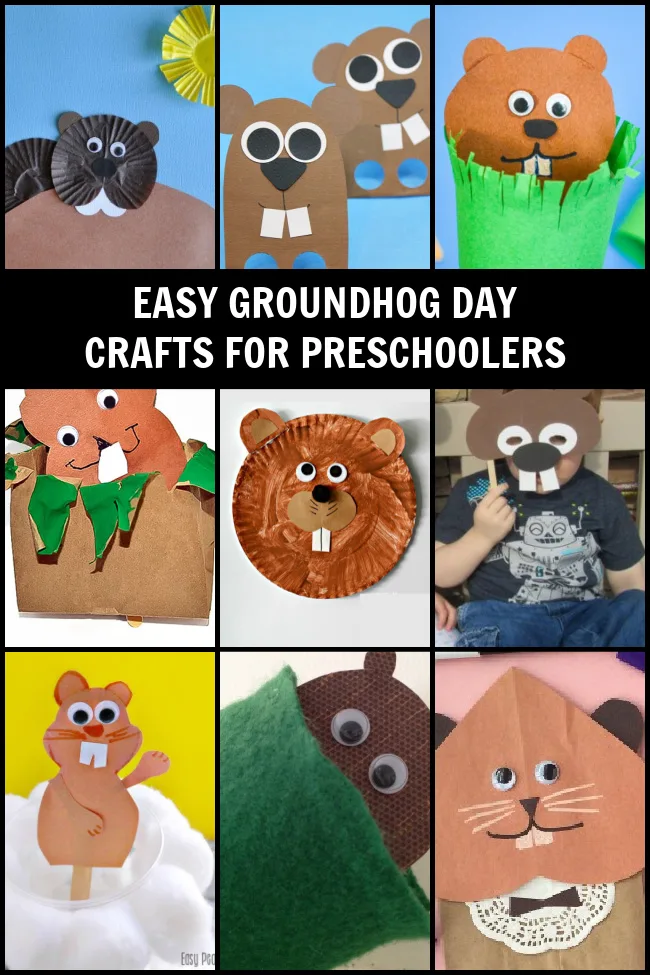 Collage of easy groundhog day crafts for preschoolers