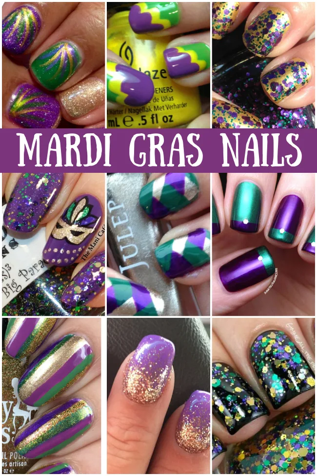 Collage of Mardi Gras Nails