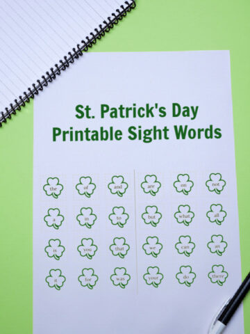 Green Background with Text St. Patrick's Day Printable Sight Words