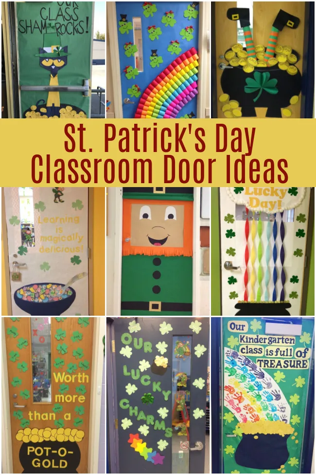 Collage of St. Patrick's Day Classroom Door Ideas