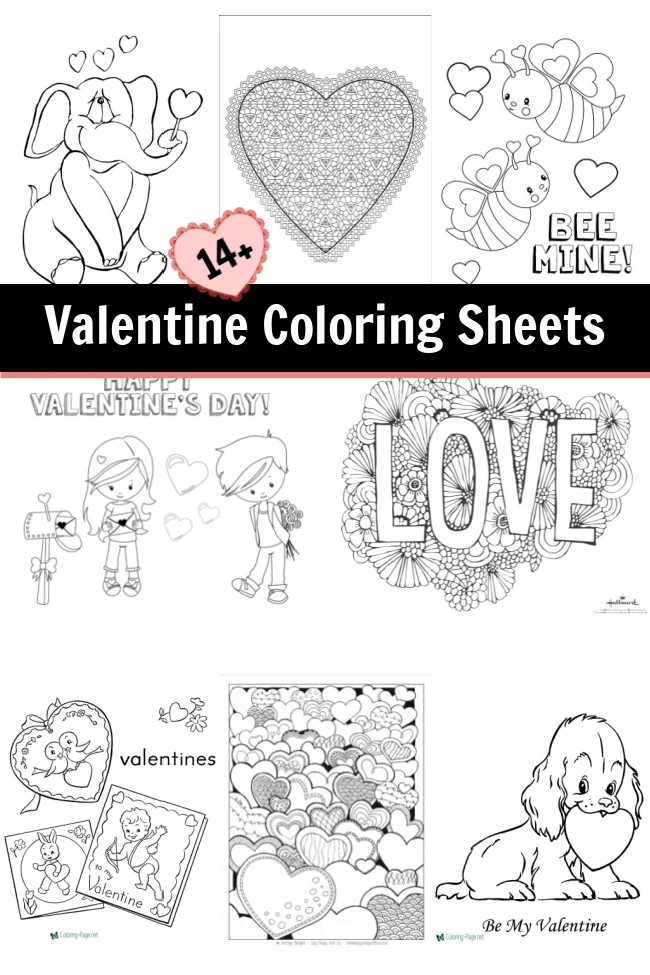 Collage of Valentine Coloring Sheets