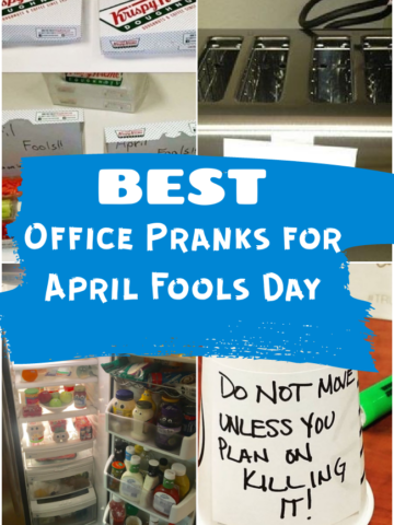 collage of best office pranks for april fools day