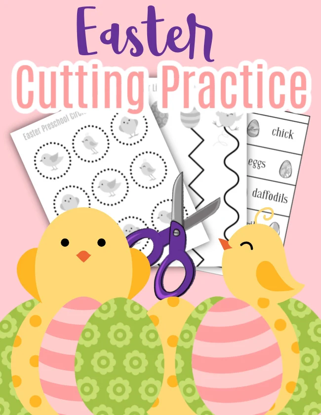 Collage of  Easter Preschool Cutting Practice worksheets
