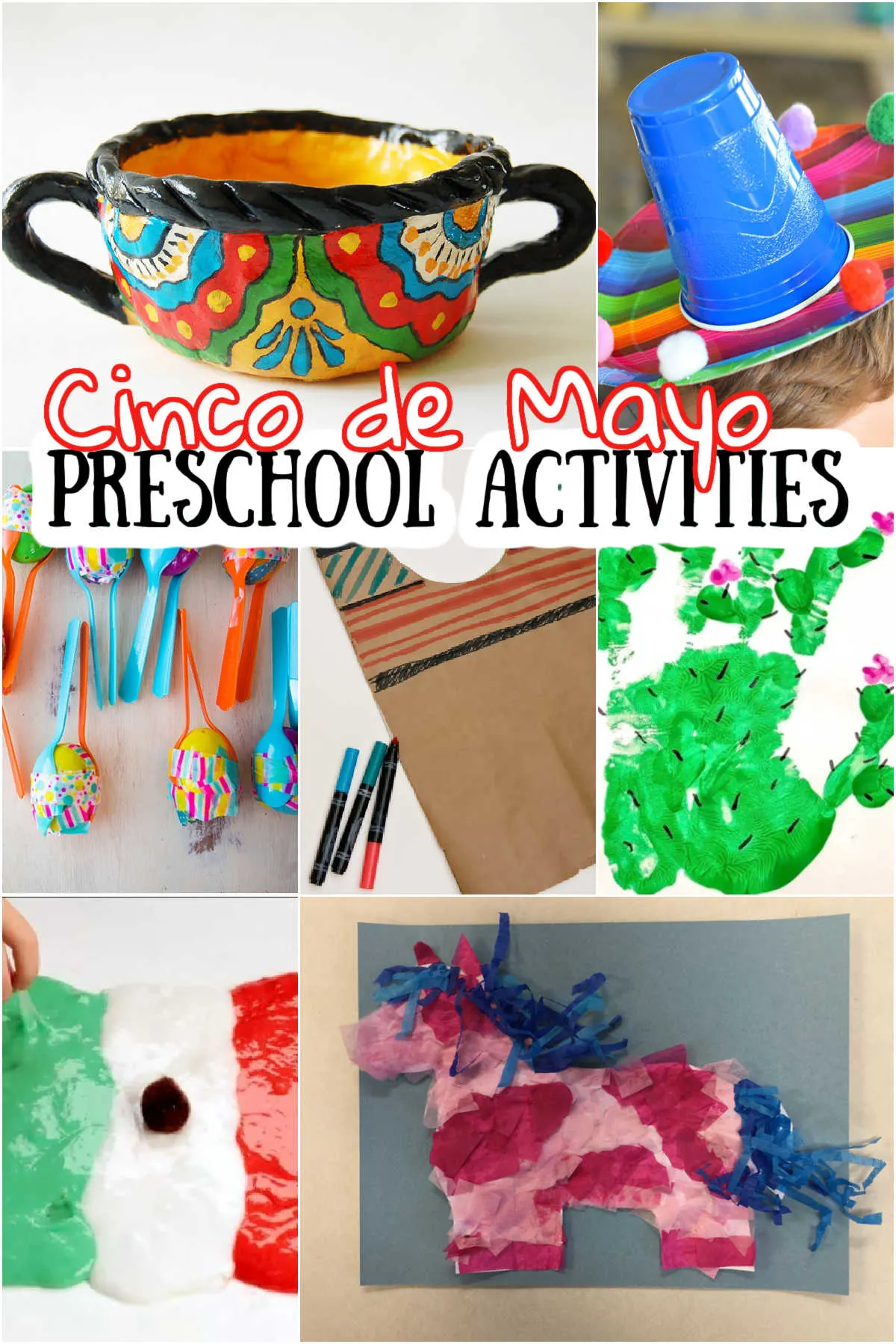 Collage of Cinco De Mayo Preschool Activities