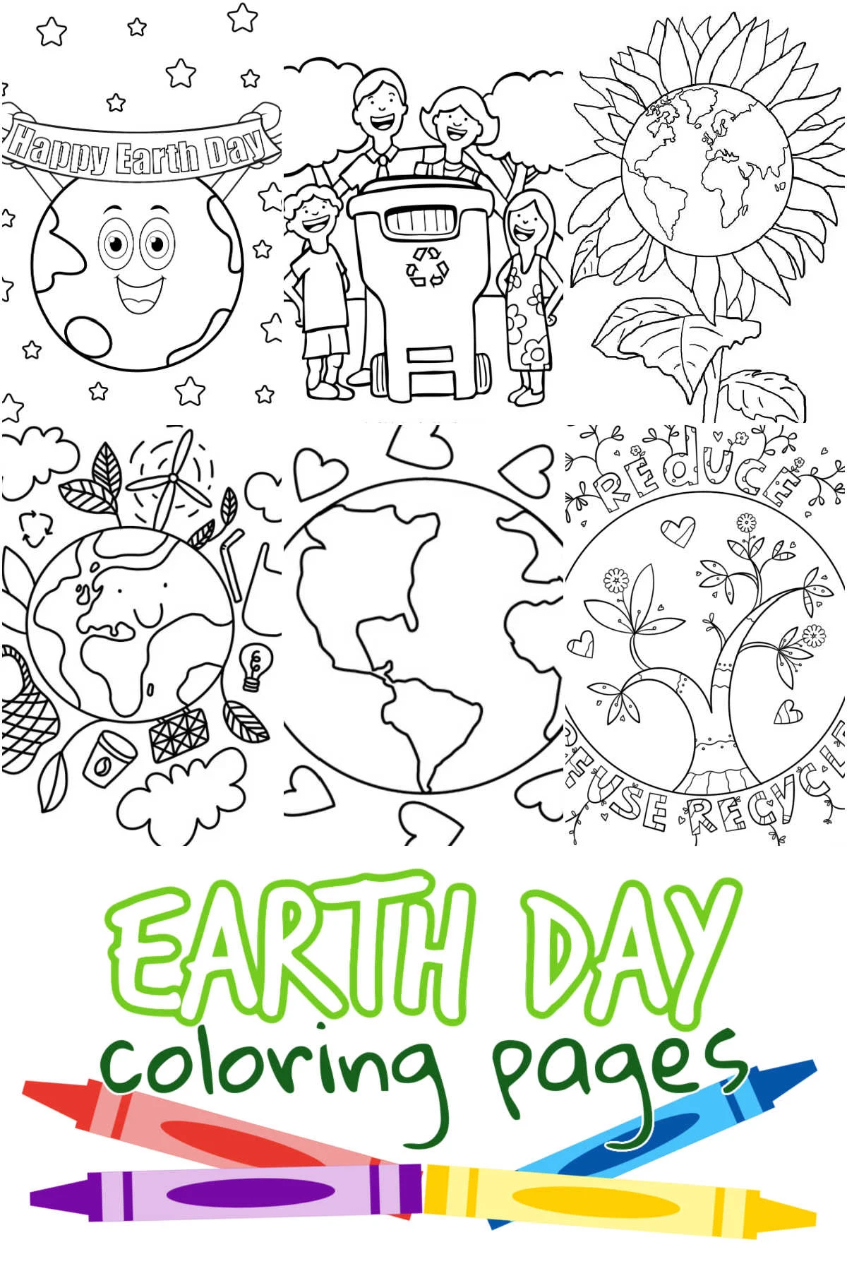 Collage of Earth Day Coloring Pages
