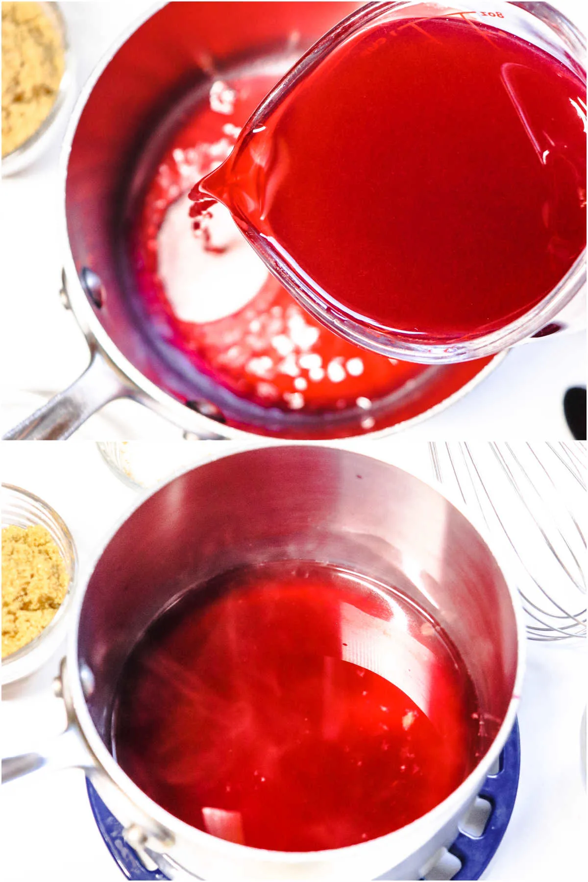 Liquid from the cherries was poured into a saucepan and then boiled.