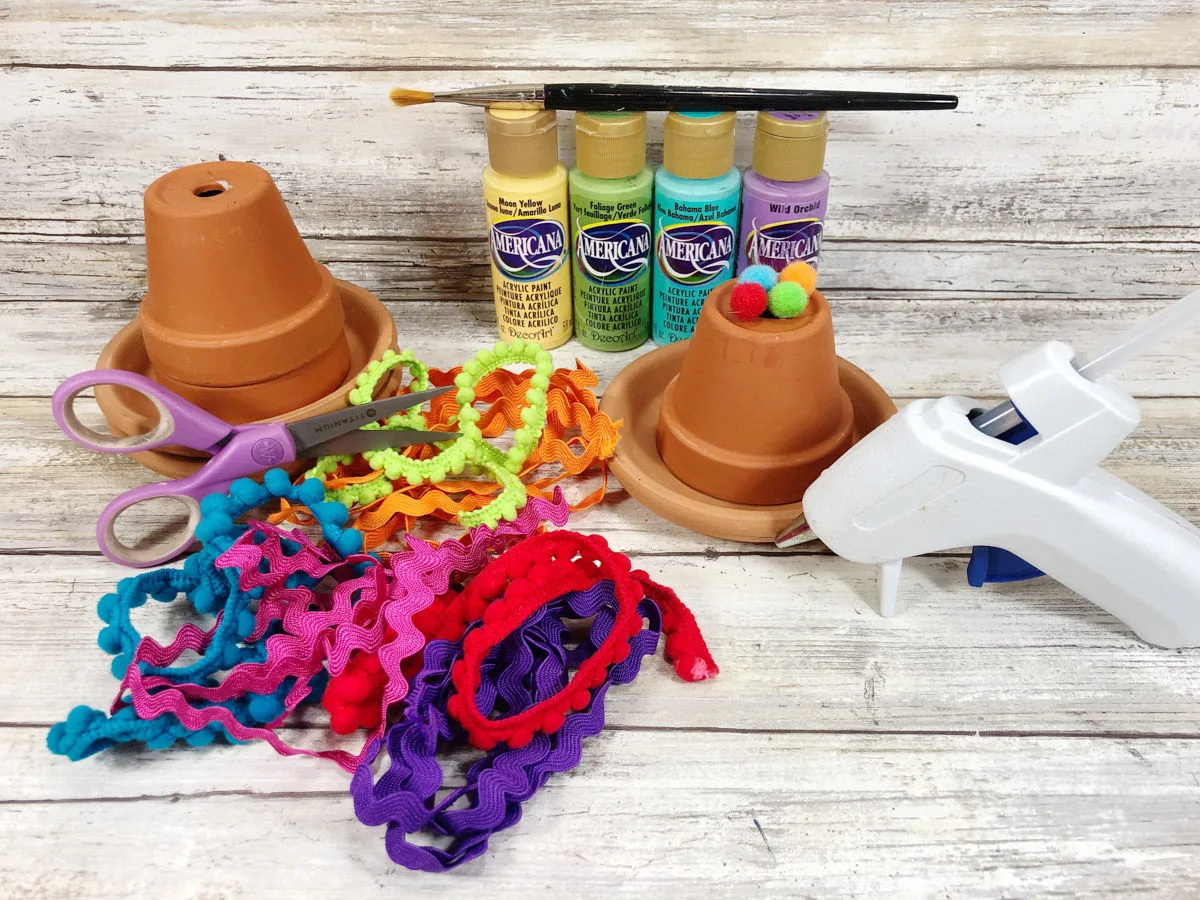 all the different supplies needed to create the clay pot sombrero