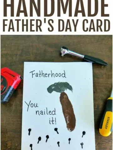 Completed Father's Day Card that looks like a hammer.